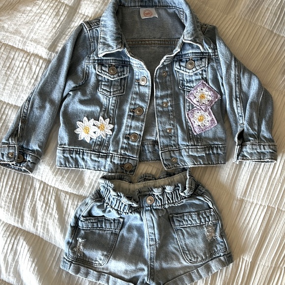 Baby girl denim jacket & short set | Wonder Nation | Size: 18 Months - Picture 1 of 2